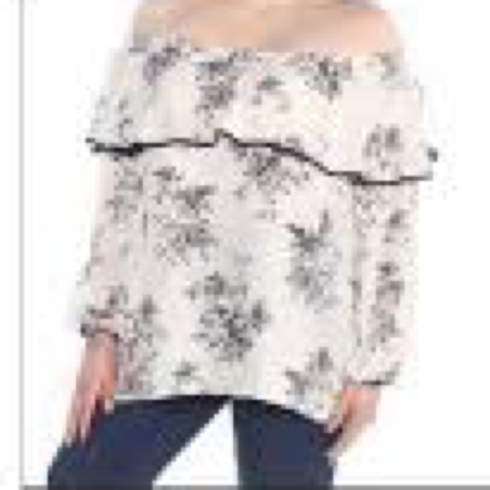 Vince Camuto Ruffled Off the Shoulder Top Floral Print Cream Black Size Large